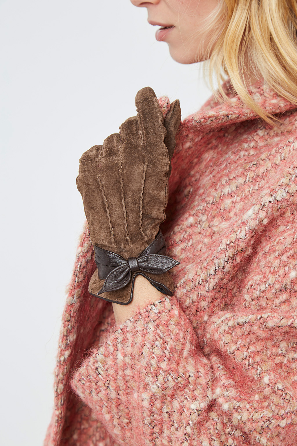 Vente privée Showroomprivé Camaieu accessoires pour femme, gants en cuir retourné marron et noeud